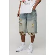 Mens Tall Stonewash Raw Hem Distressed Jorts