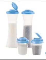 Tupperware Large Hourglass Salt and Pepper Shakers Set Light Blue With Mini Set