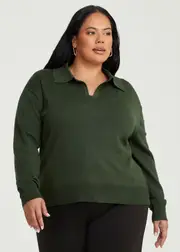 [Taking Shape] Taking Shape Polo Collar Natural Jumper Size 16 in Khaki, Viscose - Plus Size Women's Clothing Khaki