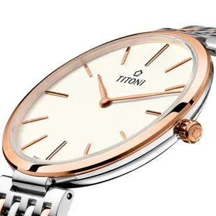 TITONI 梅花錶 男 纖薄系列 經典白面玫瑰金間金鍊帶錶款(TQ52718 SRG-606)-37mm