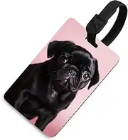 [TKJMCSW] Cute Black Pug Luggage Tags for Suitcases Travel Tags for Luggage Travel Bag Tags Luggage Identifiers Tags Baggage Name Tag Backpack Labels Carry Ons Tags for Men Women