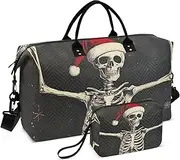 [ZRYSMY] Duffel Bag for Traveling, Christmas Skeleton Santa Black Travel Bag Gym Bag, with Multiple Interior Pockets Shoulder Weekender Bag for Women Men with Toiletry Bag 20.5L x 1.9W x 13.8H