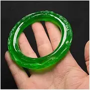 [Generic] Ice Transparent Green Jade Bangle Hand Carved Flowers Jade Bangle Gives Women Gifts Jewelry (Size : 57-58mm)