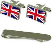 [Select Gifts] Britain Flag Silver Cufflinks Tie Clip Box Gift Set