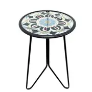 Outdoor Side Table,12" Indoor Outdoor Round Glass Tabletop Accent Table with