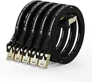 CableGeeker Cat 8 Ethernet Cable 1FT 5 Pack All-Black, 40Gbps 2000Mhz High Speed LAN Network Cable Gigabit Cat8 Patch Cables, Professional RJ45 Flat Internet Cable for Modem/Router/PC/PS5/Xbox