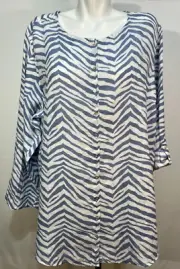 Tahari Women 2X Blue White Linen Blouse Top Shirt Tunic New NWT
