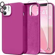 [GONEZ] Magnetic Silicone for iPhone 12 Case and iPhone 12 Pro Case, [Compatible with MagSafe][1X Camera Protector + Screen Protector], Microfiber Lining Shockproof Phone Cover 6.1", Shocking Pink
