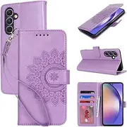[Cavor] Wallet Case for Samsung Galaxy A54 5G 6.4'' PU Leather Case Magnetic 3D Embossed Flower Women Flip Kickstand with Card Holder Wristlet Hand Strap Protective Cover-Flower Purple