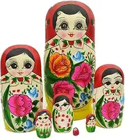 Russian Dolls Wood to Paint Stacking Red Russian Stacking Dolls with Peony Flower Pattern Yellow Nesting Dolls 7 Piece