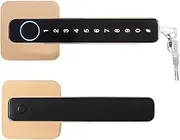 Smart Door Handle Fingerprint Password Remotely Unlock Digital Lock Tuya App Keyless Entry for Doors Smart Electronic Lock Slimline Design(3301gold with GW) Aqiong