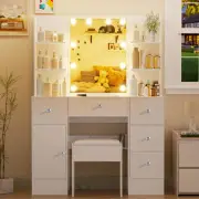 Elegant Dressing Table Set With 5 Drawers, Mirror, Stool & Crystal Handles