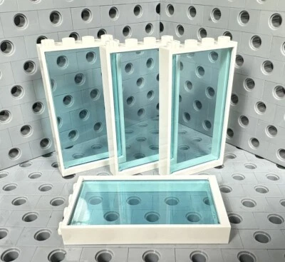 Lego Doors 1x4x6 White Door Frames With Trans Blue Glass Wall Elements Set Of 4