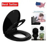 Stylish Slow Close Toilet Seat with Built-in Toddler Seat – Black Round Design