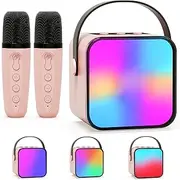 BlueFire Kids Karaoke Machine, Mini Karaoke System with 2 Karaoke Microphones, Portable Karaoke Speaker System with Mic and Colorful LED Lights for Home Party(Pink)