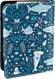 [JEJEA] Cute Blue Fish Print Travel Organizer Credit Cards Case Passport BookPassport Holder Cover Wallet forTraveling,, Black, One Size