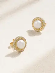 [David Yurman] David Yurman - Classics Cable Halo Button 18-karat Gold Pearl Earrings - One size One size Gold