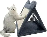 Triangle Cat Scratching Post, Natural Sisal Cat Standing Scratch Board with Hanging Plush Ball Toy Pet Cave Nest Indoor Cats Pads Activity Center for Keeping Away from Furniture