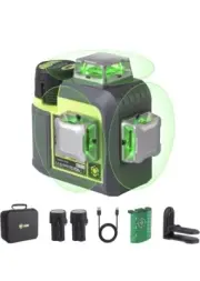 3D-RS12 Laser Level 3x360° Green Beam 2 Rechargeable Batteries & Magnetic Stand
