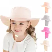 Children Bucket Hat Kids Girls Boys Wide Brim Sun UV Protection Neck Cap Summer