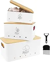DJAPWPX Vegetable Storage Set, Solid Easy to Clean Metal Onion Garlic Potato Storage Set, Ventilating Food Canisters Vegetable Keeper Containers for Home Use (White)