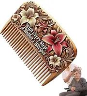 Husoiuy Hand Carved Mother's Day Comb Wooden Comb with Flower Motif for Mother's Day Hair Care Tool with Floral Pattern Wedding Accessory for Daily Care and On the Go