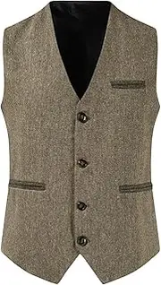 [SMBHIAON] Formal Cardigan Waistcoats For Men - Casual V Neck Adjustable Belt At The Back Wedding Waistcoat Vest,Large Size Slim Fit Single-Breasted Pocket Business Suit Vest