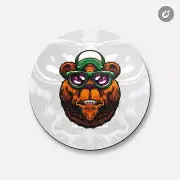 Cool Bear Head Mascot Animal | 4'' X 4'' Round Decorative Magnet