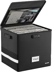 Fireproof Vinyl Record Storage Box with Lock Record Stand for 100 Individual Records, Foldable Storage Box for Collecting Valuable Albums