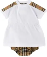 BURBERRY Baby White Check Dress & Bloomers Set 01