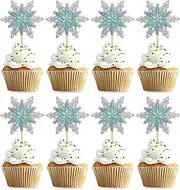 Confetti! 24 Pack Frozen Snowflake Cupcake Toppers Double Layers Silver and Blue Winter Theme Cupcake Picks Baby Shower Kids Birthday Party Christmas Cake Decorations Supplies