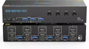 4K KVM Switch for 3 Monitors & 4 Computers with USB 3.0 Ports Included