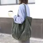 Retro Corduroy Shoulder Bag Artistic Cloth Tote Bag Canvas Handbag Women