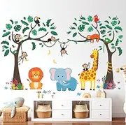 DECOWALL SG-2112 Jungle Tree and Animals Wall Stickers Wall Decals Peel and Stick Removable Wall Stickers for Kids Nursery Bedroom Living Room