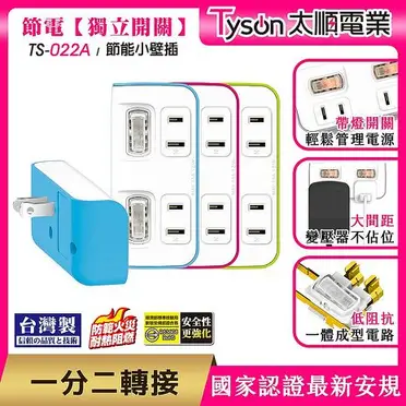 Tyson太順電業 2切2座 2P便利型 節能小壁插