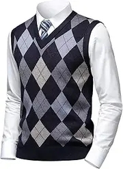 [Herothorn] Mens Thick Argyle Sweater Vests Classic V-Neck Knitwear Sleeveless Pullover Autumn Winter Warm Tank Tops