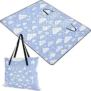 Picnic Blanket Soft Camping Party Foldable Mat for Baby Summer Gift Cartoon Cloud Star Light Purple 60x80in