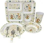 Little Moments Dinner Set 5 Piece Kids Dinner Set Tableware Lunch Reusable Plate Cutlery Bowl Tumbler Cup Tray Lightweight Premium Dinnerware Set HTUK