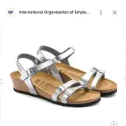 Papillio Birkenstock Lana Wedge Silver Strap Sandals Sz 38 NWT