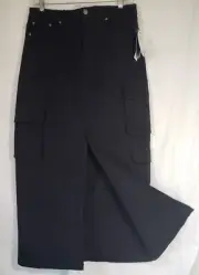 Scoop Maxi Black Denim Cargo Skirt Women's Sz 8 Cotton Front Slit @ 17" L 38"