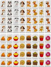 Push Tile Game 64 Pcs Set, Adorable Dog and Food Patterned Mahjong Tile Set Plastic, 1.2x0.9x0.6 Inch for Kids Adults