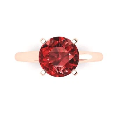 2.5Ct Round Cut Natural Garnet Solid Gold Solitaire Engagement Promise Ring
