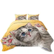 Cats Designs Heart Melting Blue Eyes Grey Kitten Coverlet