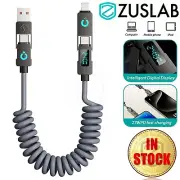 240W USB A Type C to C Light Display Coiled Charging Cable For Samsung Apple Car