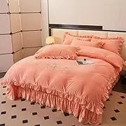 HAMMYKOTI 10 Colors Embroidery Flowers 4Pcs Bedding Sets Thickening Bedspread Pillowcases Duvet Cover Flannel Fabric (Magic Velvet) Weight 8.8-13Pound (Girl Pink, Queen Size)