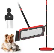 Carpet Rake Pet Hair Removal Brush Flex Grab Steel Bristles Tri-Flex Rubber Edge