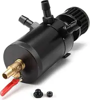 Universal 150ml Car Oil Catch Can Kit Reservoir Tank, Compact Baffled 3-Port Oil Separator 2 Inlets 1 Outlet Black with Breather Filter + Drain Valve HTRACING