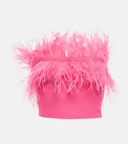 [Staud] Staud Nellie feather-trimmed knit crop top AU 14 pink