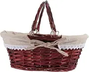Mobestech 1pc Rustic Weaving Picnic Basket Portable Woven Storage Tote for Fruits Snacks Vegetables Elegant Brown Linen Handle for Home Outdoor Use