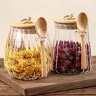 Clear Food Container Wood Lid Glass Airtight Canister Grains Coffee Beans